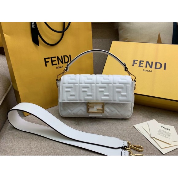 F**di medium baguette bag in white ff nappa leather