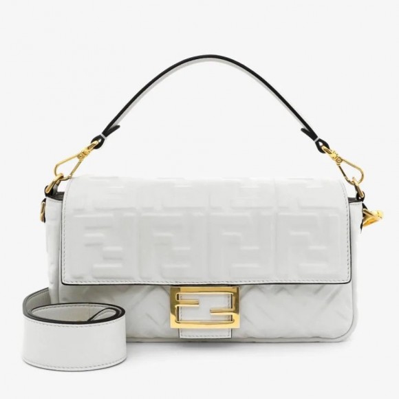 F**di medium baguette bag in white ff nappa leather