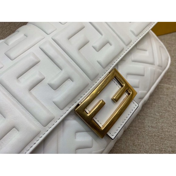 F**di medium baguette bag in white ff nappa leather