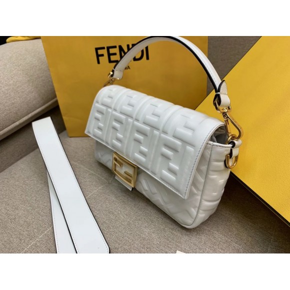 F**di medium baguette bag in white ff nappa leather