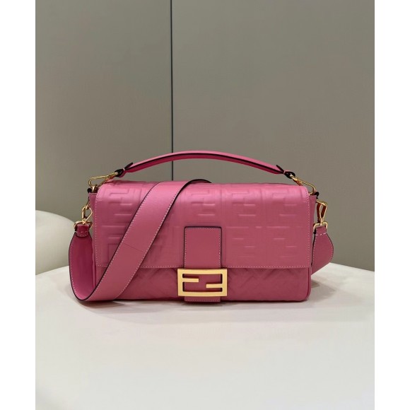 F**di large baguette bag in pink ff nappa leather