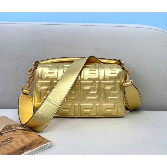 F**di medium baguette bag in gold ff metallic leather