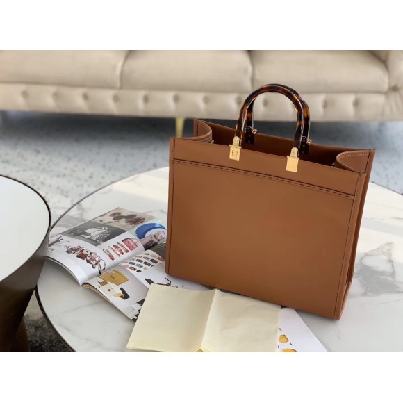 F**di sunshine medium tote bag in brown calfskin