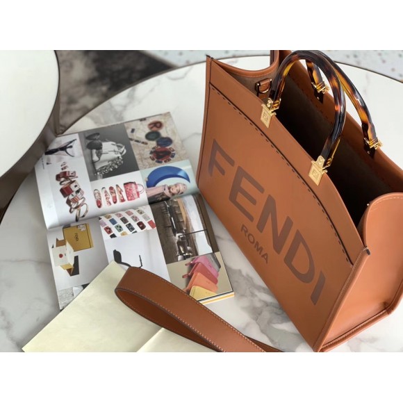 F**di sunshine medium tote bag in brown calfskin