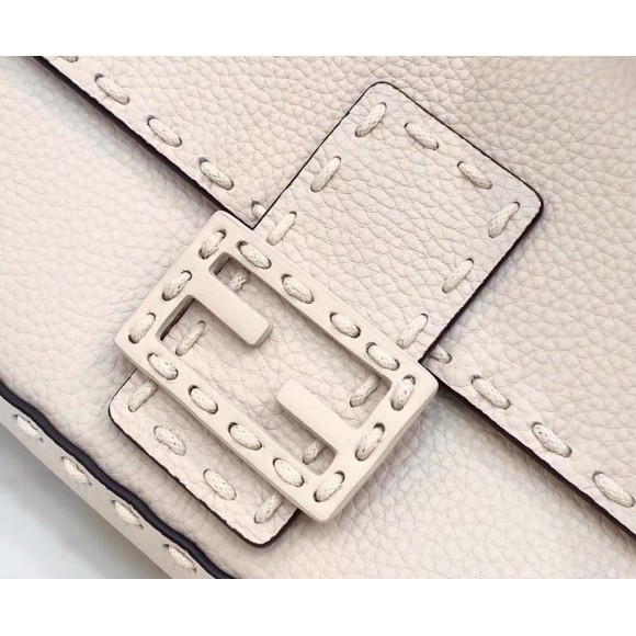 F**di medium baguette bag in white grained leather