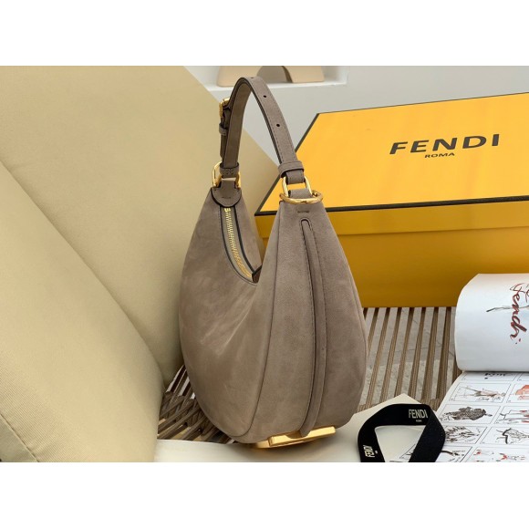 F**di F**digraphy small hobo bag in beige suede leather