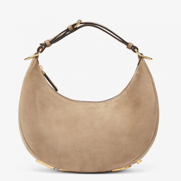 F**di F**digraphy small hobo bag in beige suede leather