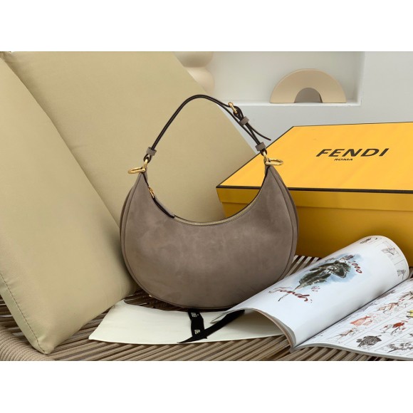 F**di F**digraphy small hobo bag in beige suede leather