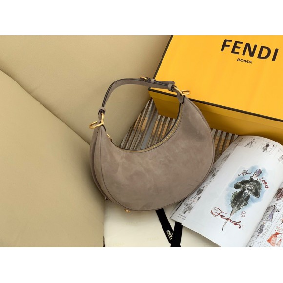 F**di F**digraphy small hobo bag in beige suede leather