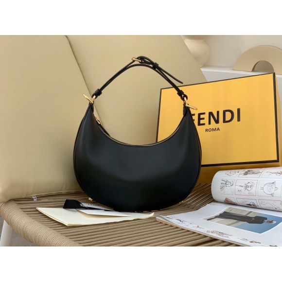 F**di F**digraphy small hobo bag in black leather