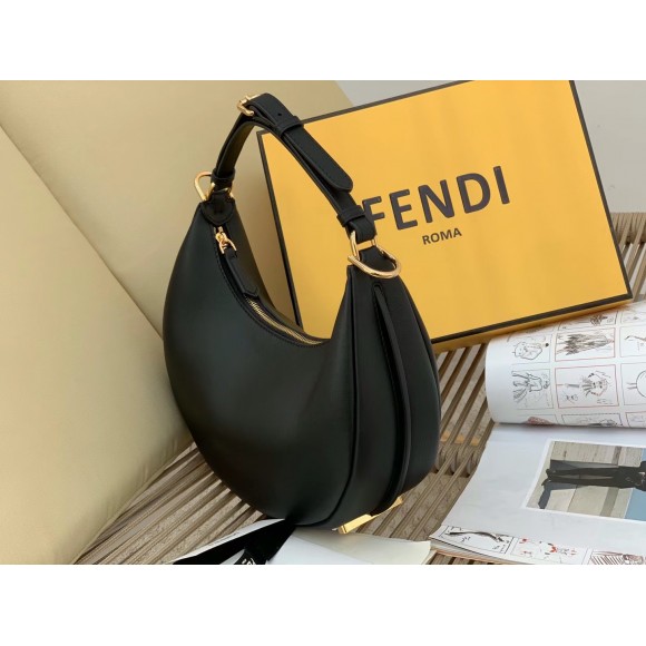 F**di F**digraphy small hobo bag in black leather