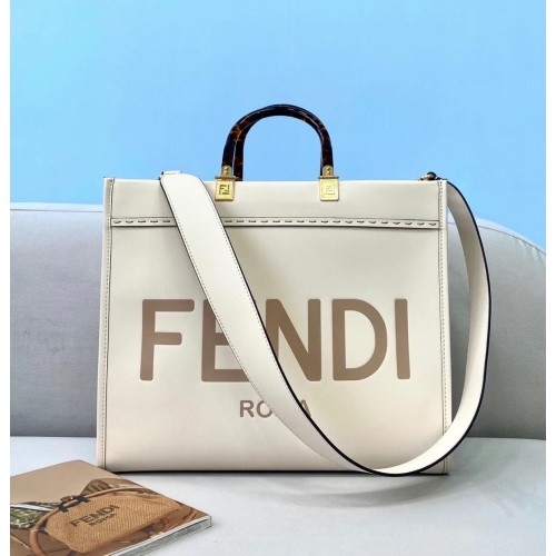 Fendi Sunshine Medium Tote Bag In White Calfskin
