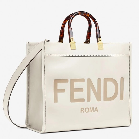 F**di sunshine medium tote bag in white calfskin