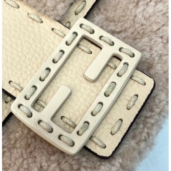 F**di medium baguette bag in beige shearling