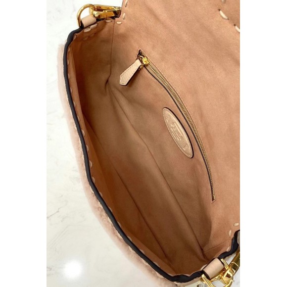 F**di medium baguette bag in beige shearling