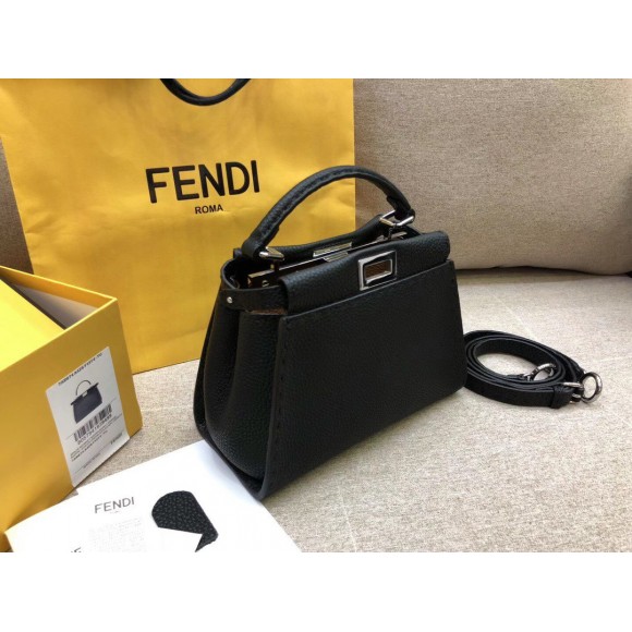 F**di peekaboo mini selleria bag in black romano leather