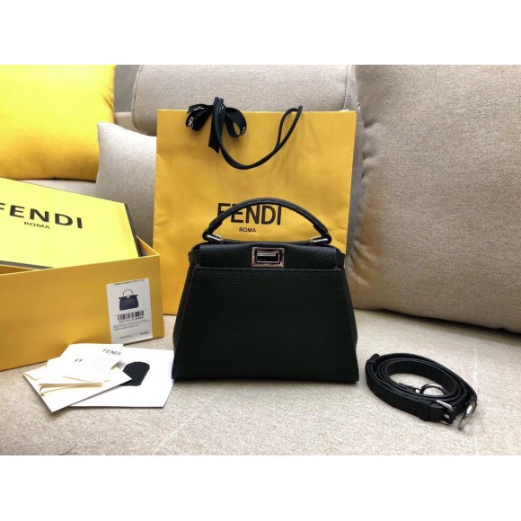 F**di peekaboo mini selleria bag in black romano leather