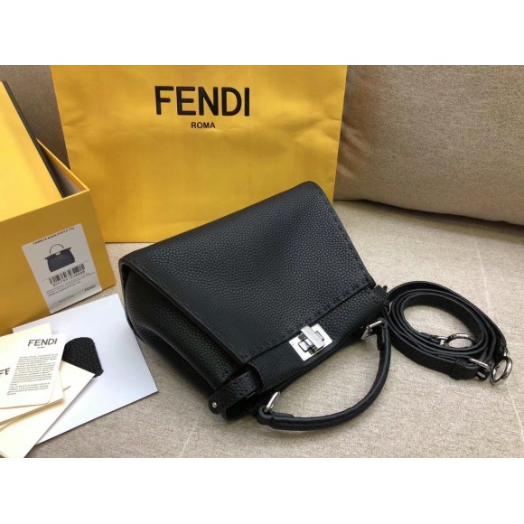 F**di peekaboo mini selleria bag in black romano leather