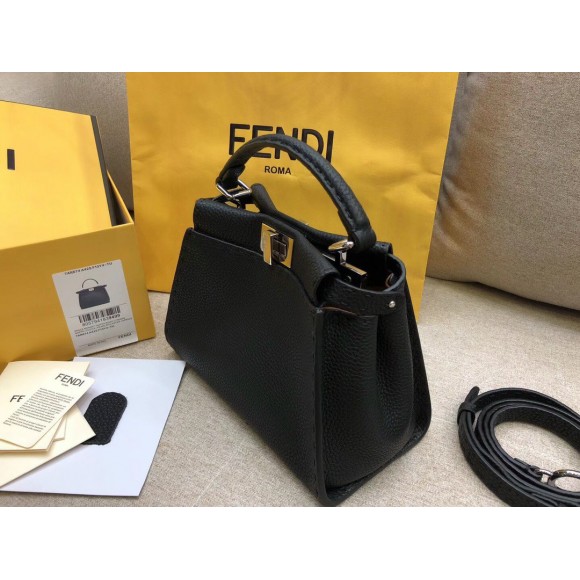 F**di peekaboo mini selleria bag in black romano leather