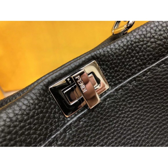 F**di peekaboo mini selleria bag in black romano leather