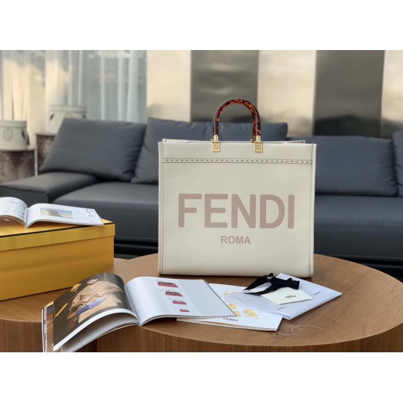 F**di sunshine large tote bag in white calfskin