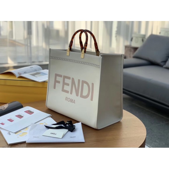 F**di sunshine large tote bag in white calfskin