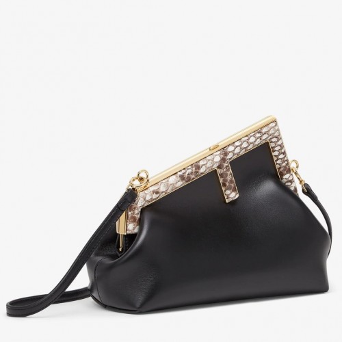 Fendi First Small Bag In Black Nappa Leather with Python F Fendi First Small Bag In Black Nappa Leather with Python F