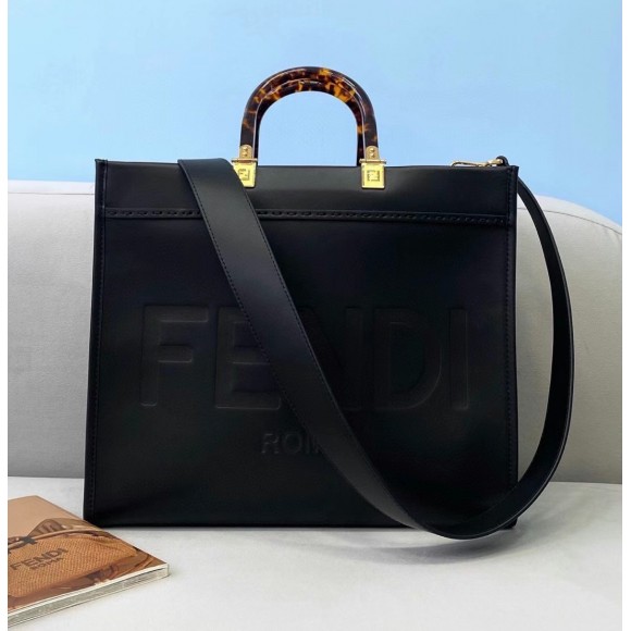 F**di sunshine medium tote bag in black calfskin