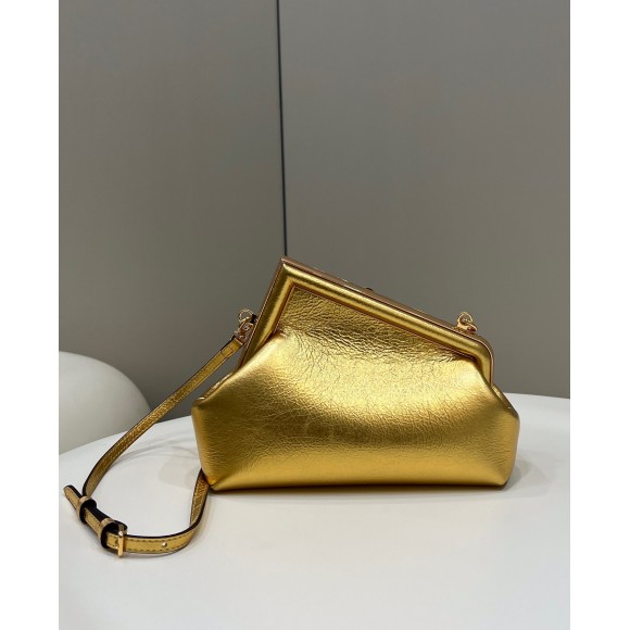 F**di first small bag in gold laminated leather