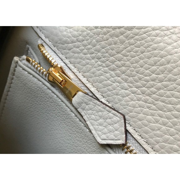 H**mes kelly 32cm retourne bag in pearl grey clemence leather ghw