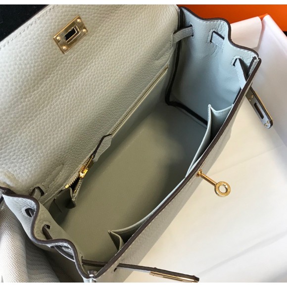 H**mes kelly 32cm retourne bag in pearl grey clemence leather ghw