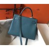 Hermes Kelly 32cm Retourne Bag in Blue Jean Clemence Leather GHW