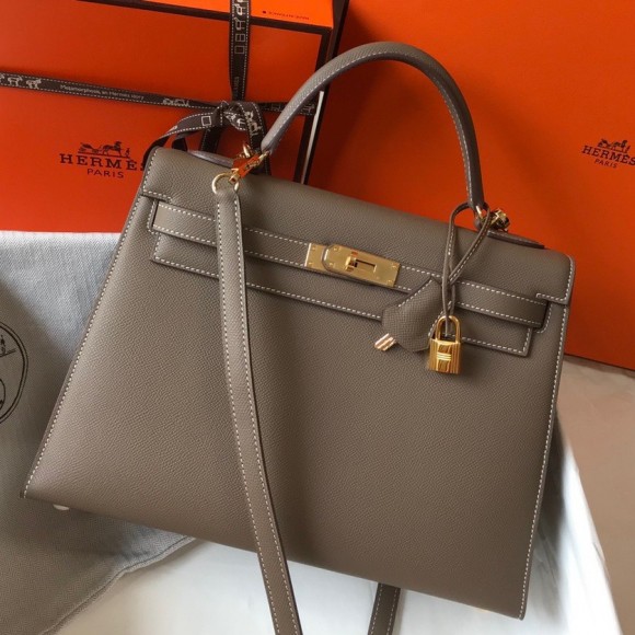 H**mes kelly 32cm sellier bag in taupe epsom calfskin ghw