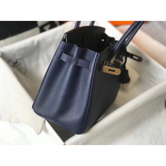 H**mes birkin 30 bag in navy blue clemence leather with ghw