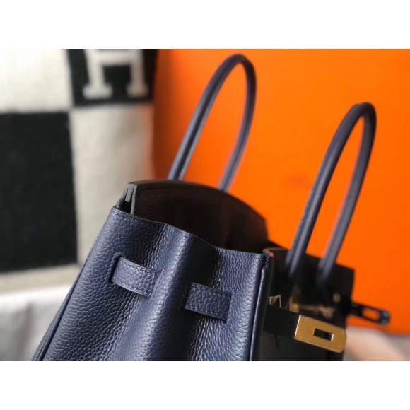 H**mes birkin 30 bag in navy blue clemence leather with ghw