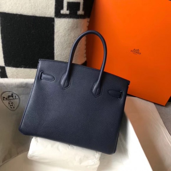 H**mes birkin 30 bag in navy blue clemence leather with ghw