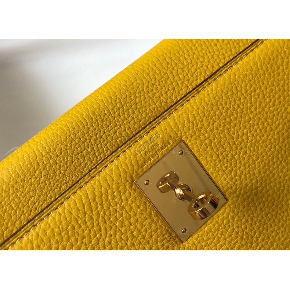 H**mes kelly 28cm retourne bag in yellow clemence leather ghw