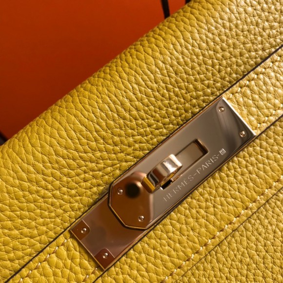 H**mes kelly 28cm retourne bag in yellow clemence leather ghw