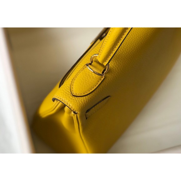 H**mes kelly 28cm retourne bag in yellow clemence leather ghw