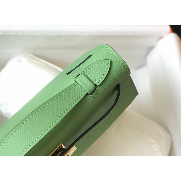 H**mes kelly pochette clutch bag in vert criquet epsom leather