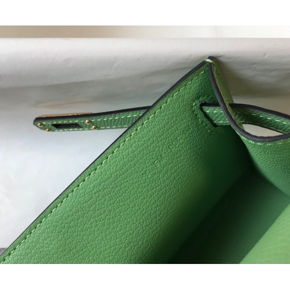 H**mes kelly pochette clutch bag in vert criquet epsom leather