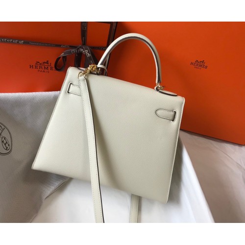 Hermes Kelly 25cm Sellier Bag in Craie Epsom Calfskin GHW