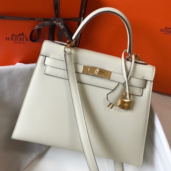 H**mes kelly 25cm sellier bag in craie epsom calfskin ghw