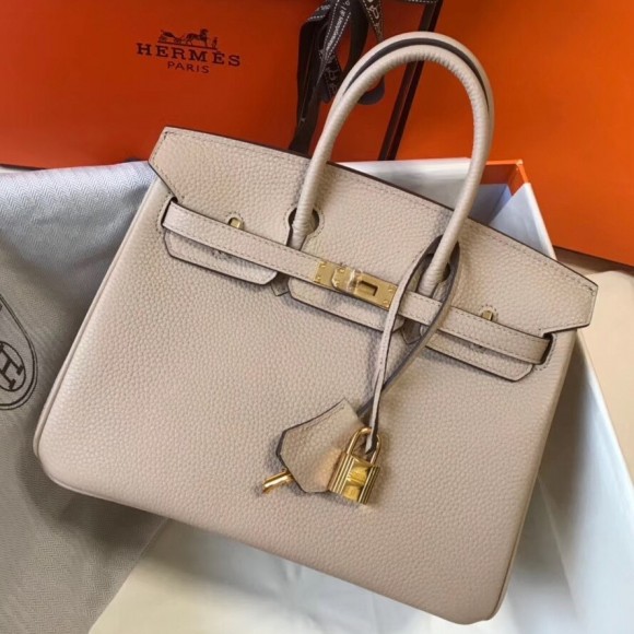 H**mes birkin 25 bag in beige clemence leather with ghw