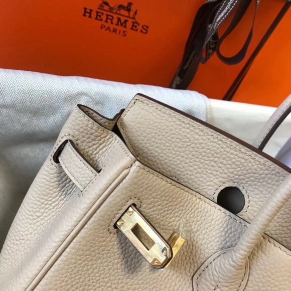 H**mes birkin 25 bag in beige clemence leather with ghw