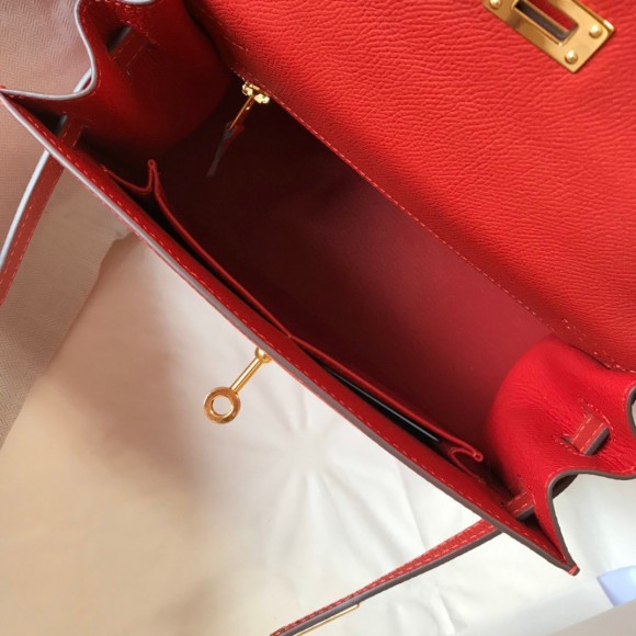 H**mes kelly 25cm sellier bag in red epsom calfskin ghw