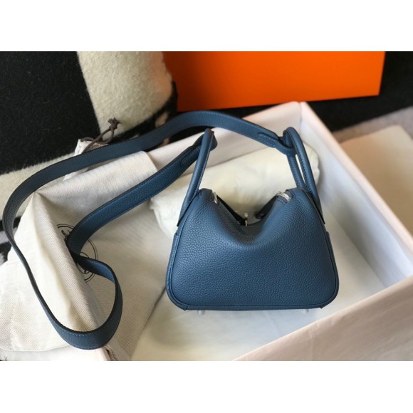 H**mes lindy mini bag in blue agate clemence leather phw