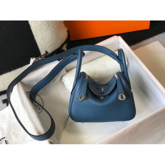 H**mes lindy mini bag in blue agate clemence leather phw