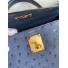 Hermes Kelly Sellier 28 Handmade Bag In Blue Iris Ostrich Leather