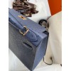Hermes Kelly Sellier 28 Handmade Bag In Blue Iris Ostrich Leather